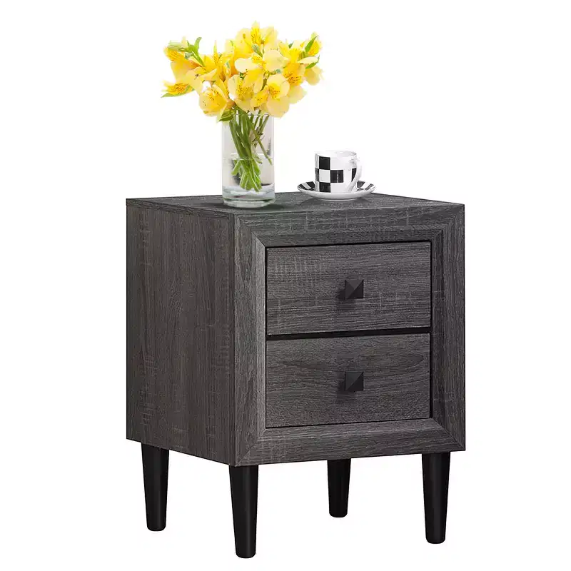 Costway Nightstand W/2 Drawers Multipurpose Retro Grey Bedside Table Fully Assembled