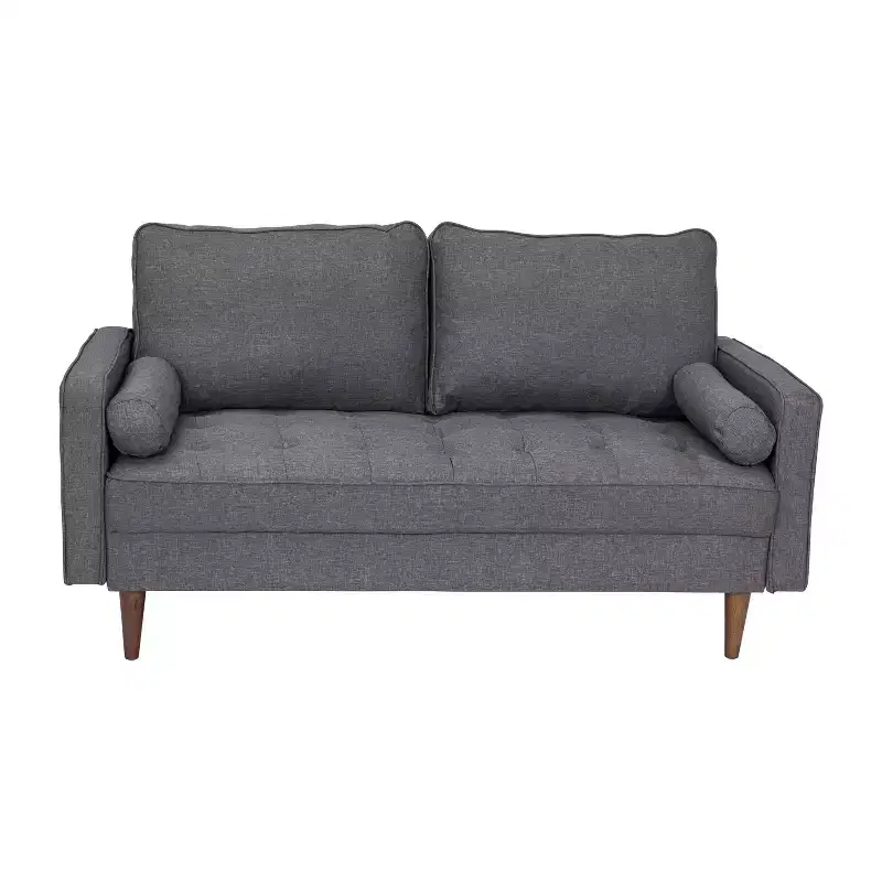 Flash Furniture Hudson Mid-Century Modern Loveseat Sofa with Tufted Upholstery & Solid Wood Legs