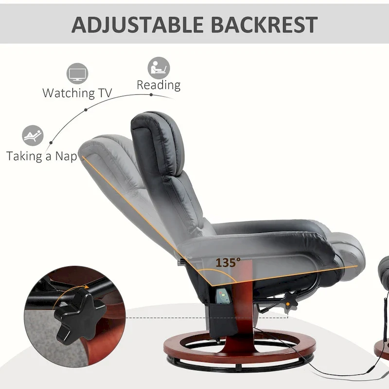 Black 28.8 High Back Swivel Recliner Chair with Ottoman