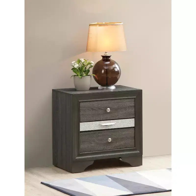 HomeStock 26 in.H x 26 in W Rectangle Gray Finish 2 Drawers Wood Nighstand For Living Room and Bedroom