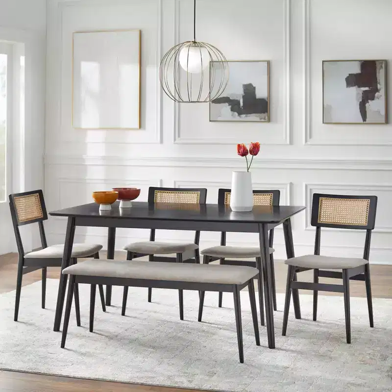 6-Piece Rectangular Dining Set Black | Table & Chairs