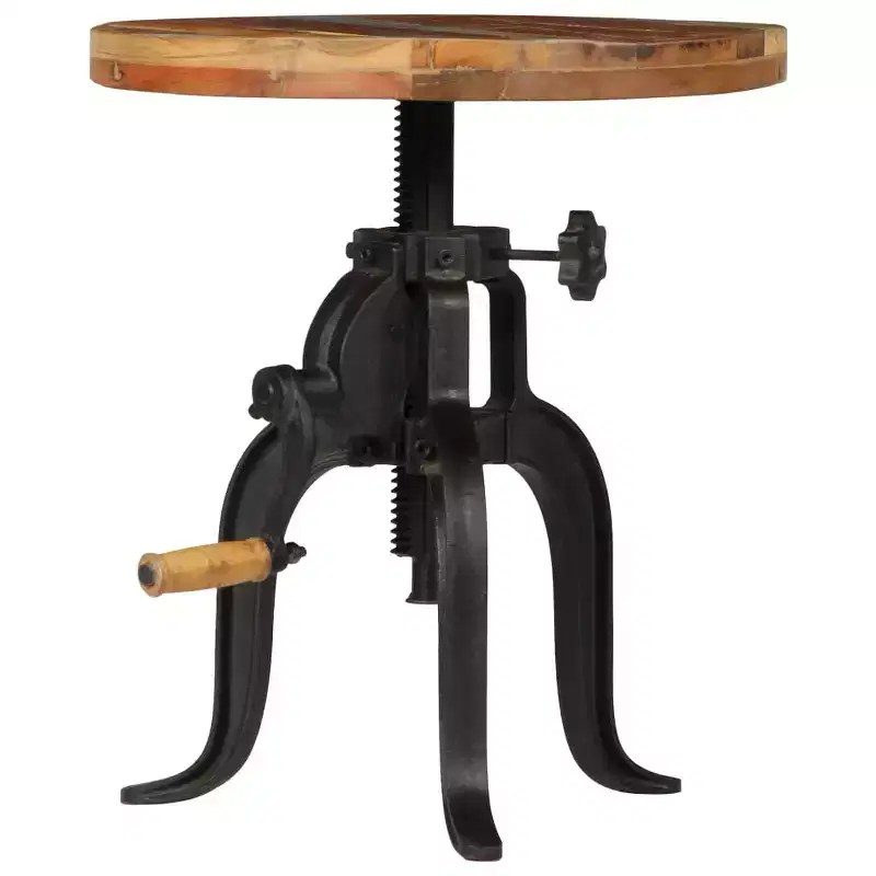 Adjustable Round Side Table – Reclaimed Wood & Cast Iron