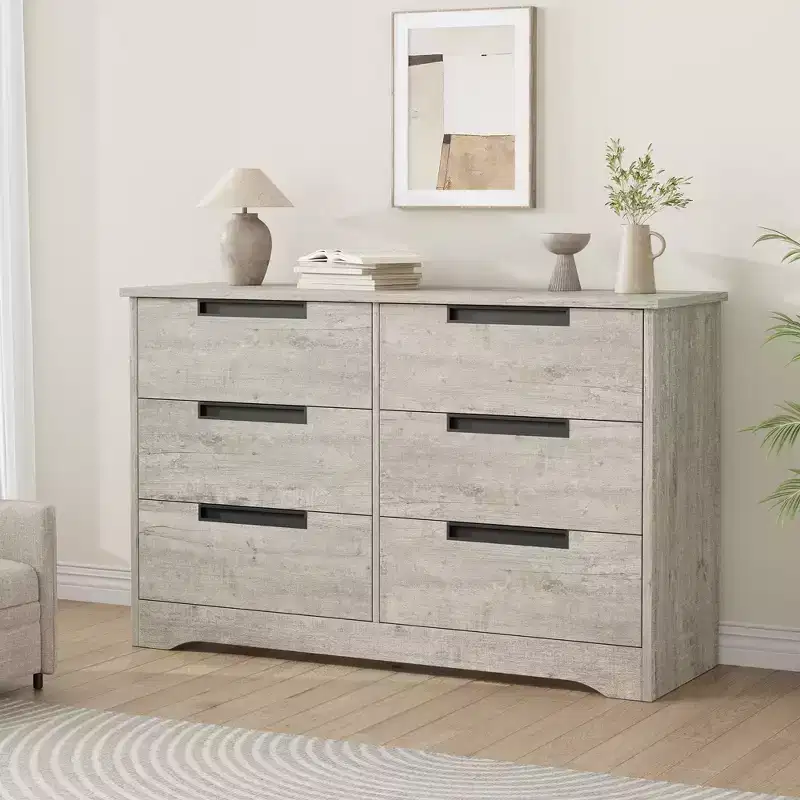 Modern 6-Drawer Dresser - Double Wide w/ Embedded Handles for Bedroom & Nursery