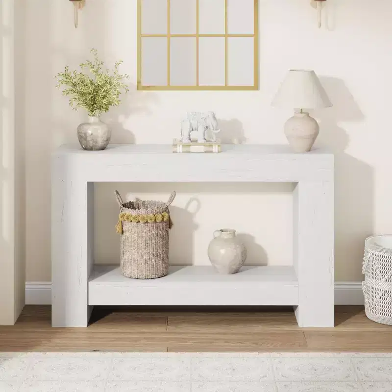 47 Farmhouse 2-Tier Console Table - Wood Entryway Table with Open Storage for Living Room, Hallway & Entrance