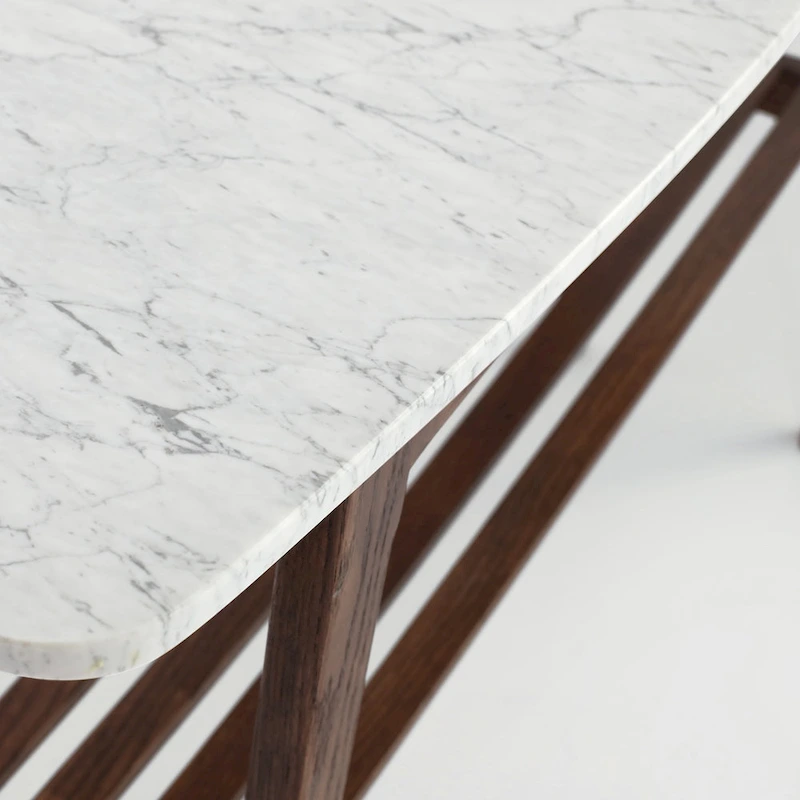 Castello 43 Rectangular Italian Carrara White Marble Console Table with Shelf - 43L x 12W x 31H - 43L x 12W x 31H