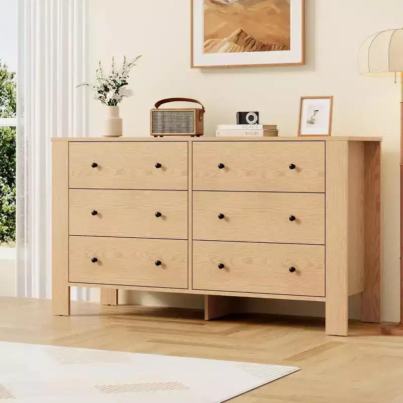 6-Drawer Double Dresser, Modern Wooden Storage Organizer for Bedroom & Nursery