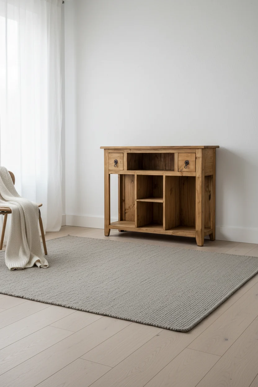 43.25 Rustic Sofa Table with Storage and Shelf - Natural Pine with Marble Inset
