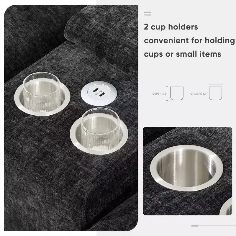 Whisen Modern Design Chenille U-shaped Sectional Sofa with Cup Holders and USB Charger