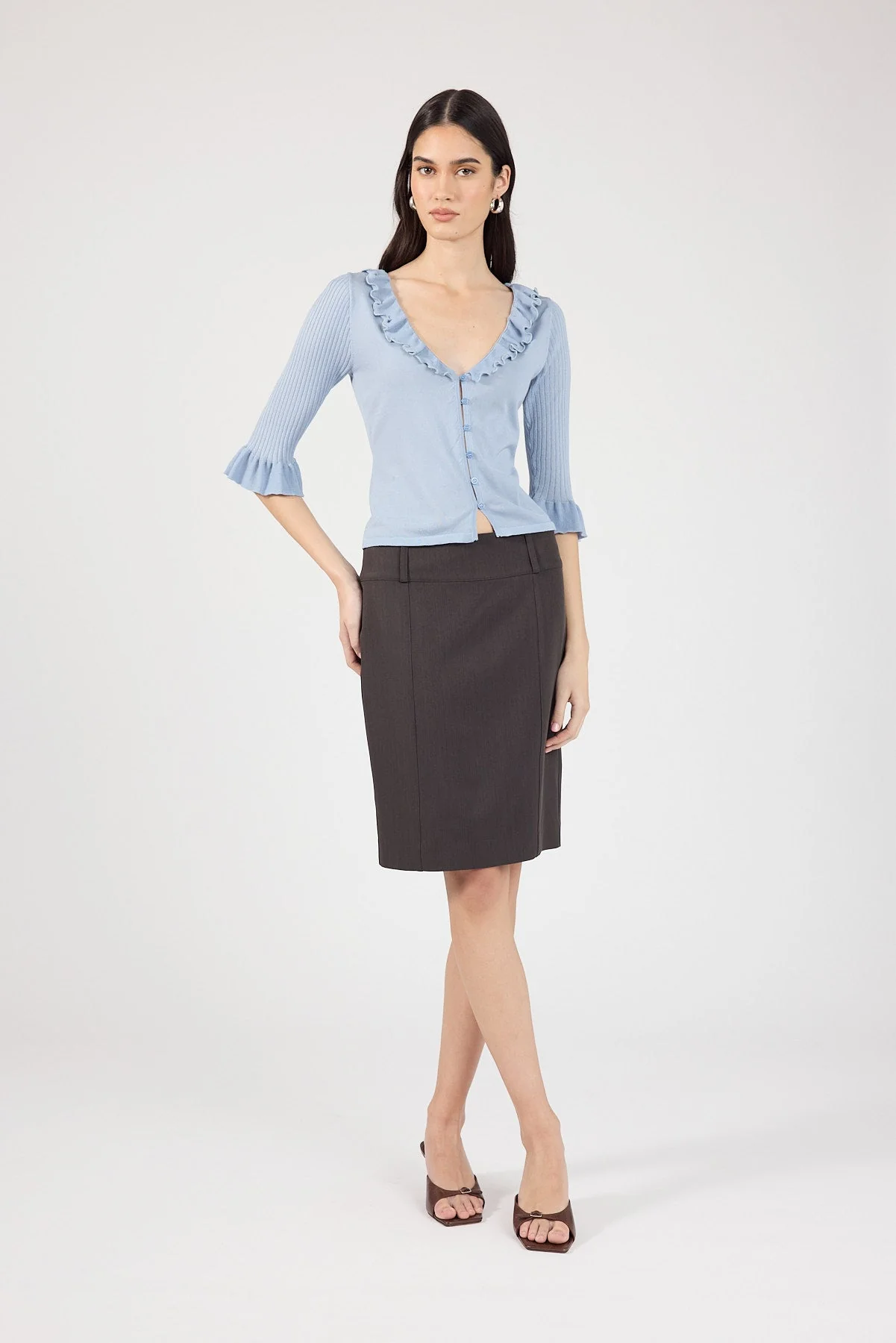 3/4 Sleeve Knit Top Grey