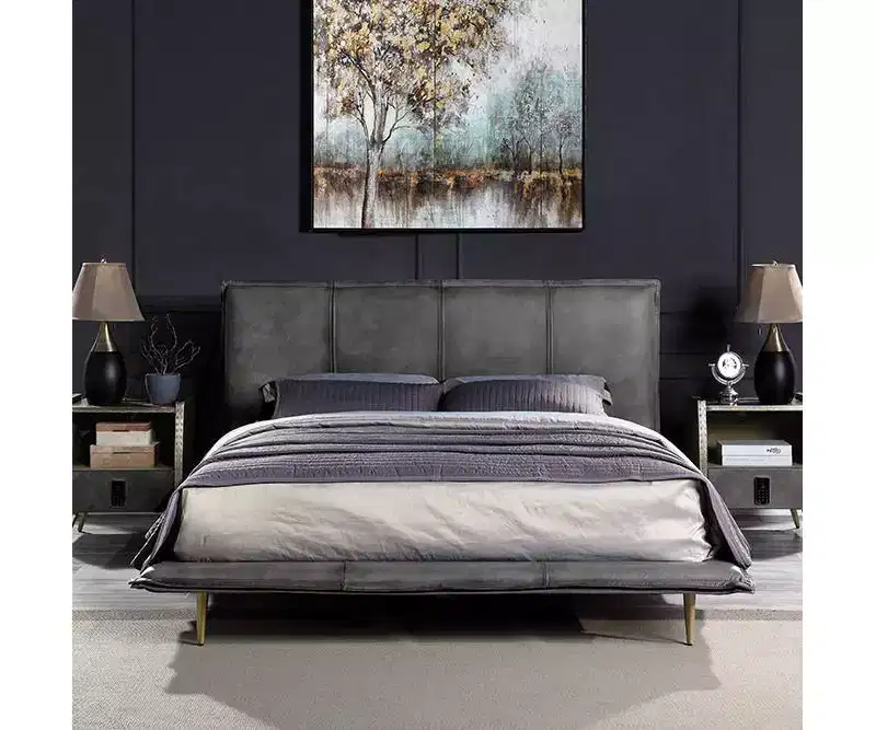 Acme Furniture King Metis Bed Grain Leather Gray