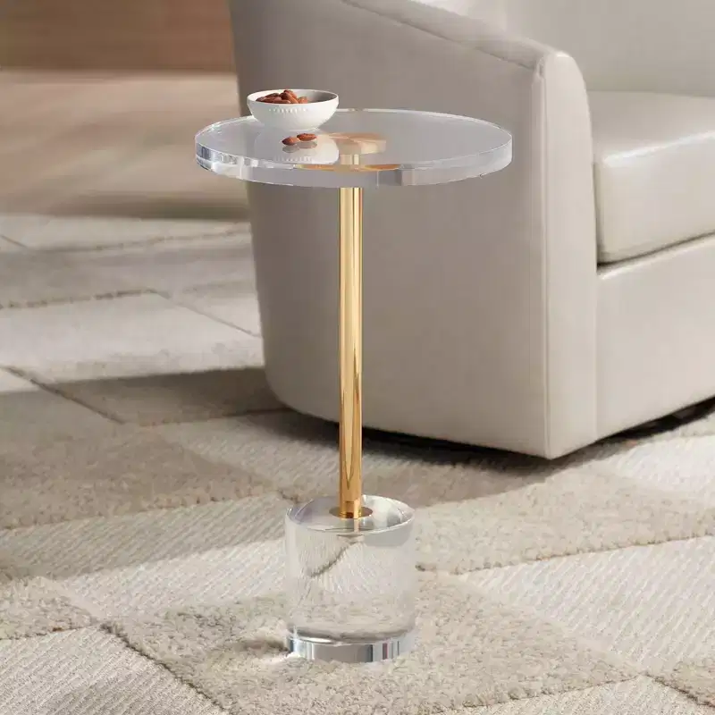 Gold & Clear Acrylic Round Side Table 14''W