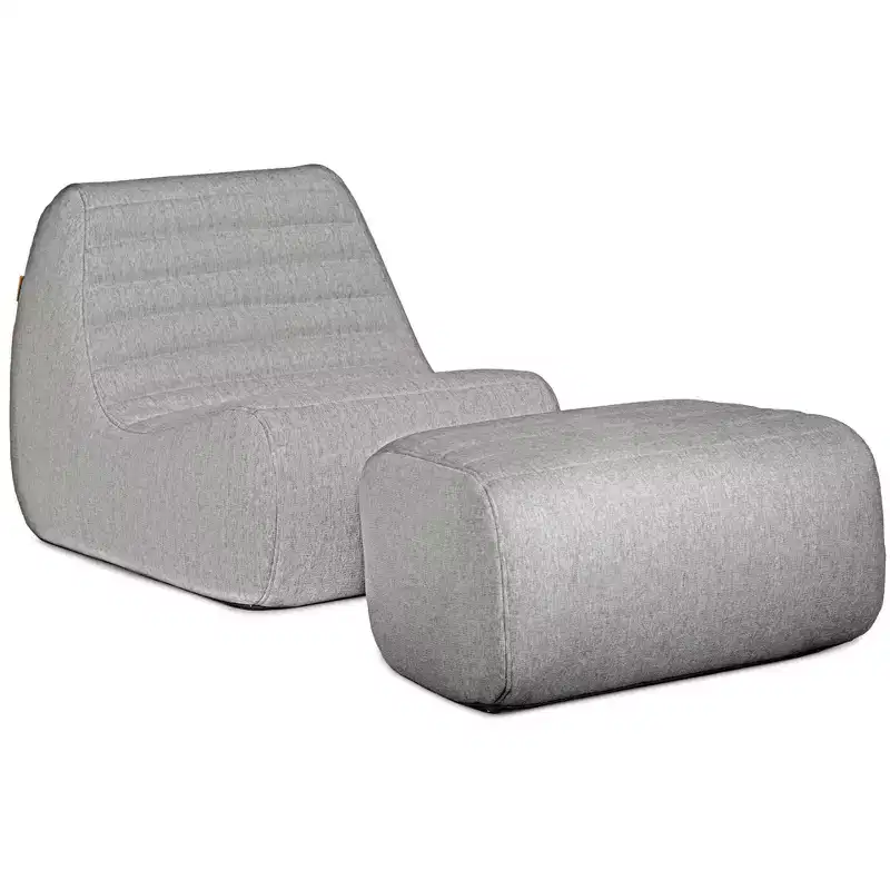 Big Joe Solvana Outdoor Patio Furniture Set, Performance Linen Weather-Resistant Fabric Chair and Ottoman, 2 Piece Sectional, Port Gray