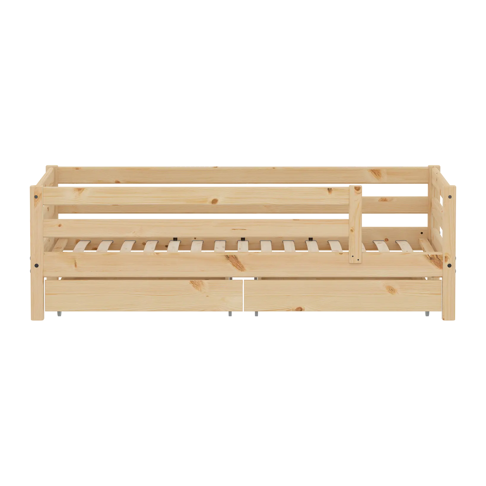 Single Bed with Safety Rail and Storage, 90x200 cm, Pine