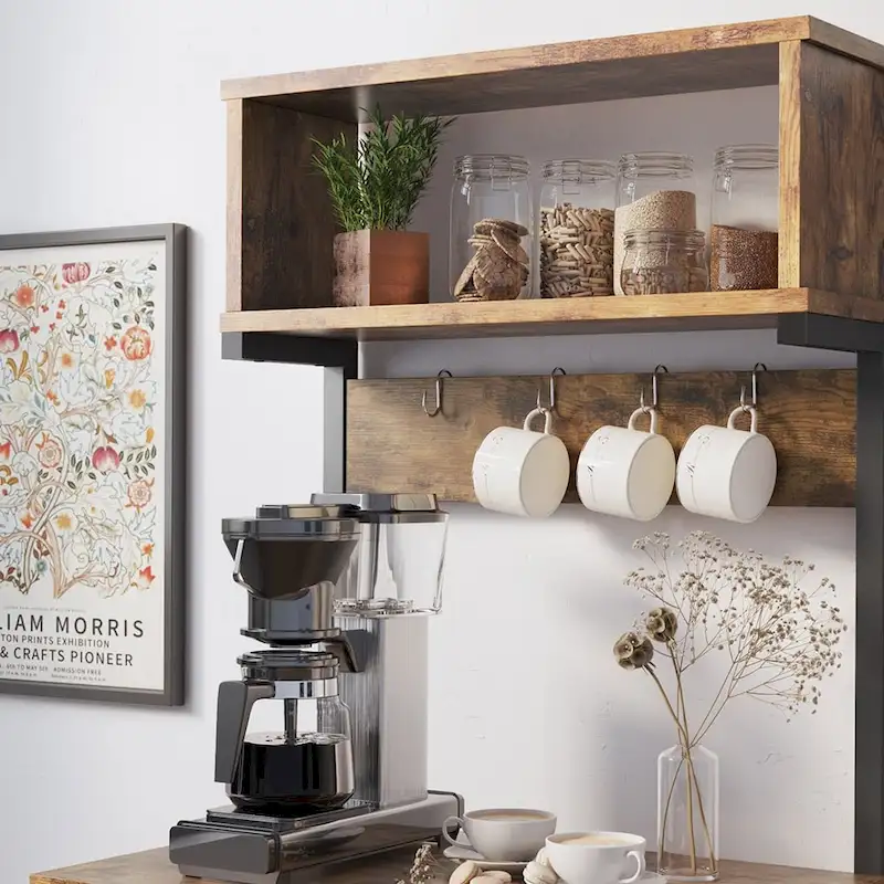 60 Inch Kitchen Baker's Rack with Hutch 8 Side Hooks