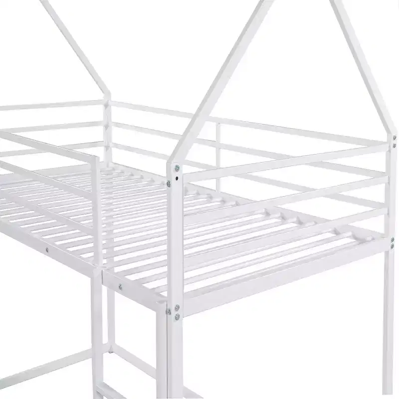 Metal Twin over Twin House-Shaped Bunk Bed with Built-in Ladder