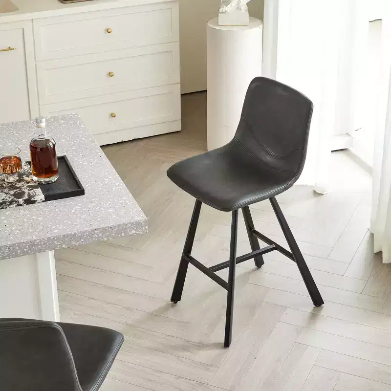 Okak Modern Set of 2 Bar Stools Kitchen Island Chairs with Ergonomic Curved Backrest & Footrest,Faux Leather Counter Stools