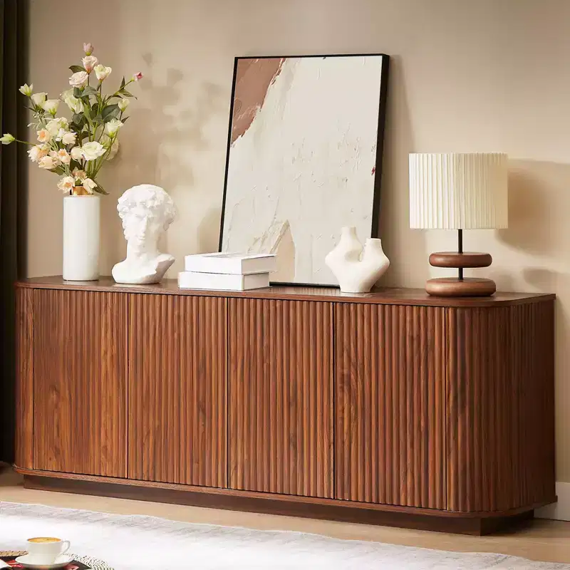 Fluted Walnut TV Stand for TVs Up to 75 inch,Mid Century Modern TV Console for Living Room, Television Stands