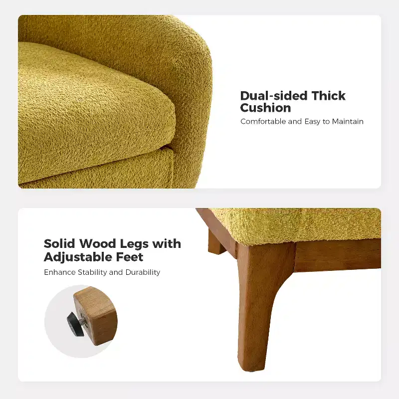 Boucle Barrel Armchair Set of 2 Solid Wood Legs High-Density Foam Dual-Sided Cushion