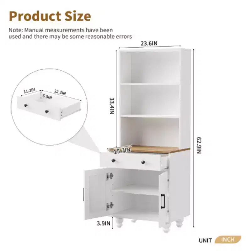 Farmhouse Storage Cabinet – 4 Gourd-Shaped Solid Wood Legs, Kitchen Pantry, 63