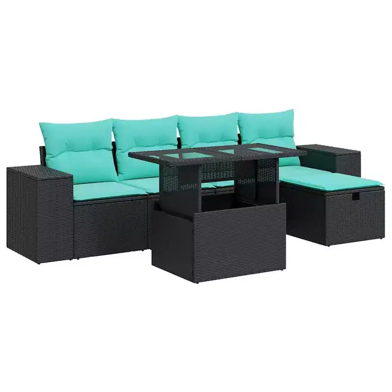 vidaXL Patio Sofa Set with Cushions Sectional Couches 6 Piece Poly Rattan