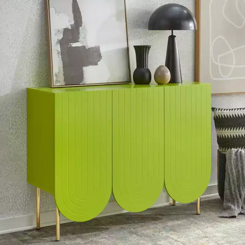 Lifestorey 3 Door Ingrid Mid Century Modern Scalloped Sideboard Lime Green