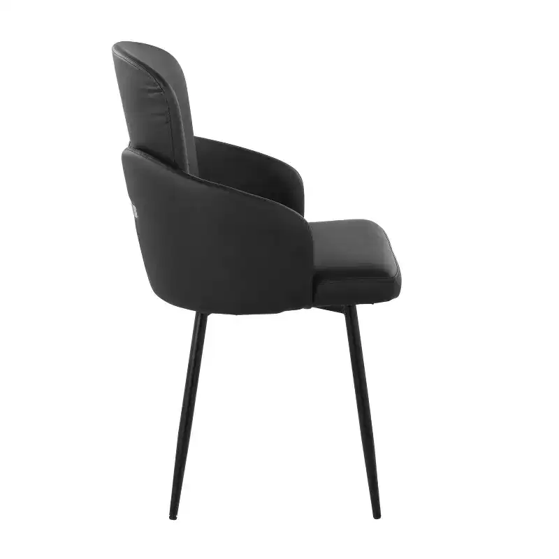 Dining Chair, Upholstered Faux Leather with Armrest, Metal Frame