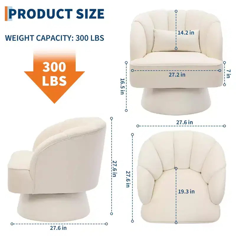 Swivel Barrel Chair - Velvet Upholstered Modern Armchair with Striped Backrest & Plush Padding, Round Lounge Chair for Living Room, Bedroom