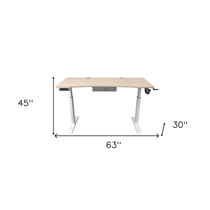 Electric Height-Adjustable Standing Desk, Oak & White, 63