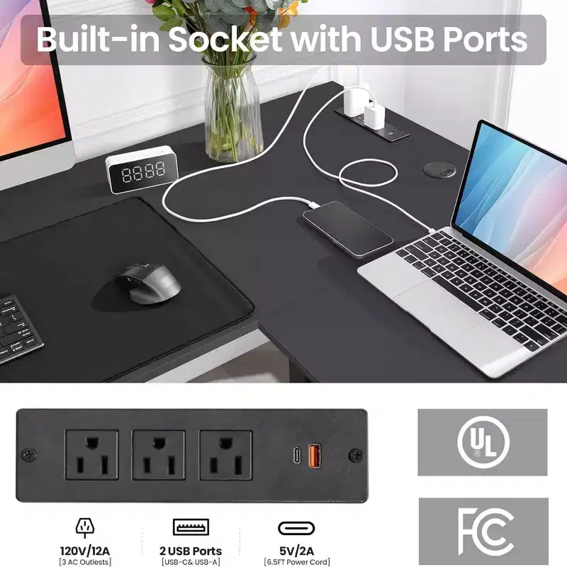 63 x 55 Electric L-Shaped Corner Standing Desk with Outlets, Mouse Pad & Hook, Height-Adjustable Home Office Gaming Computer Workstation
