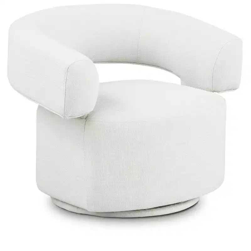 Meridian Furniture,Niya Cream Linen Textured Fabric Swivel Accent Chair