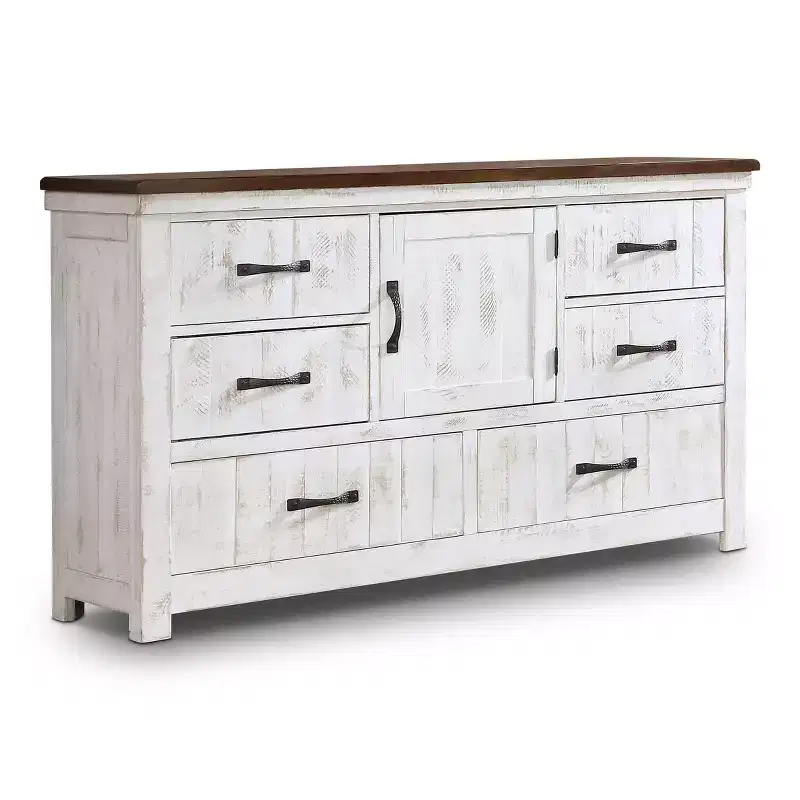 Willow Rustic 6 Drawer Dresser Distressed White/Walnut - HOMES: Inside + Out: Antique Style Storage Cabinet