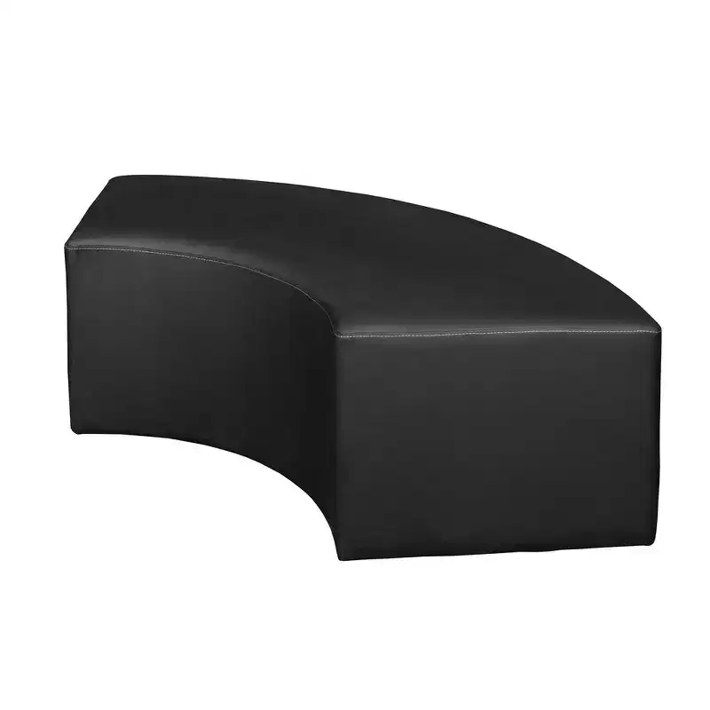 Curved Semi-Circle Ottoman – Black Vinyl, Plush Upholstered Lounge Seat