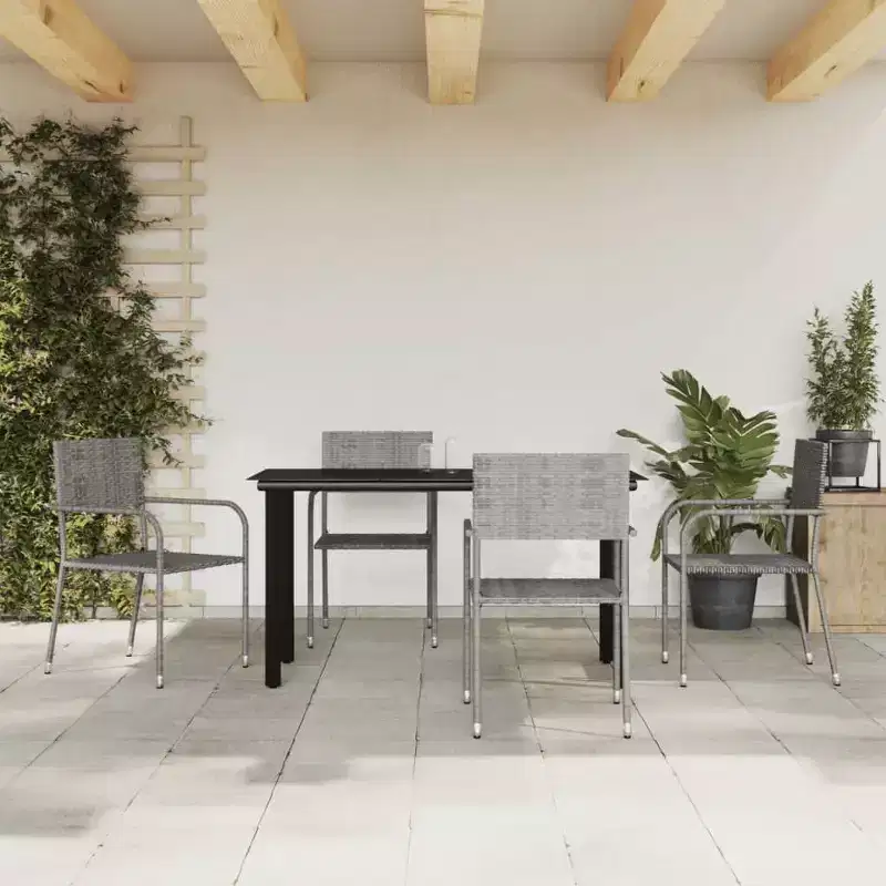 vidaXL Patio Dining Set Table and Chair Gray and Black Poly Rattan and Steel - 55.1 Table Length 4 Items