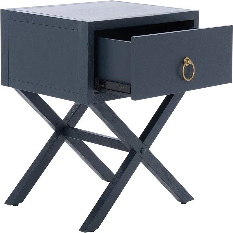 Navy and Gold 1-Drawer Nightstand | Glam Style Bedside Table