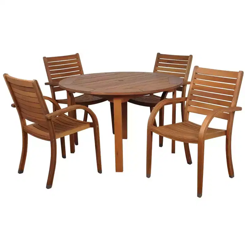 Arizona 5pc Patio Eucalyptus Wood Round Dining Set - International Home Miami: Outdoor Furniture, Seats 4
