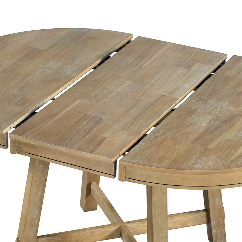 Round Extendable Wood Kitchen Dining Table with 16 Leaf