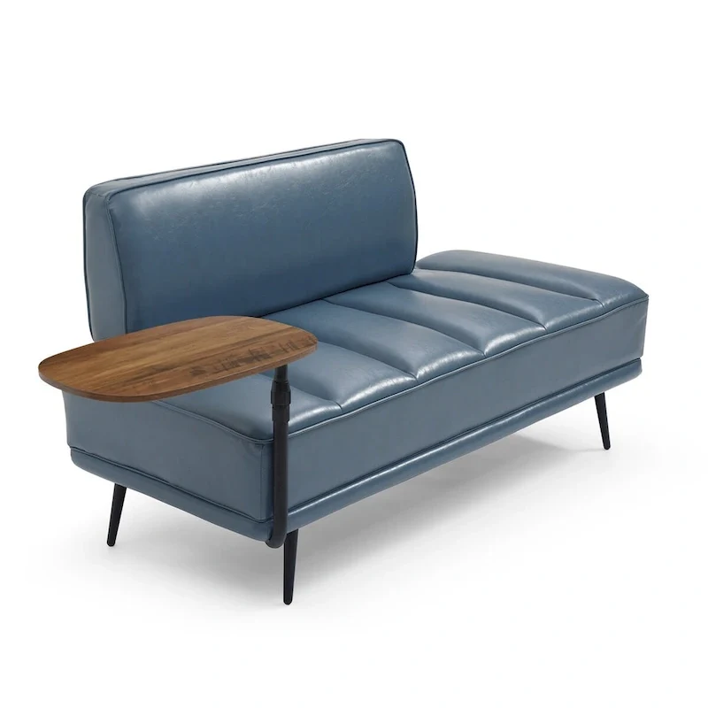 56.3Width End of Bed Bench,Faux Leather Upholstered With side table,360-degree Swivel tray couch,Entryway Ottoman,Metal Legs