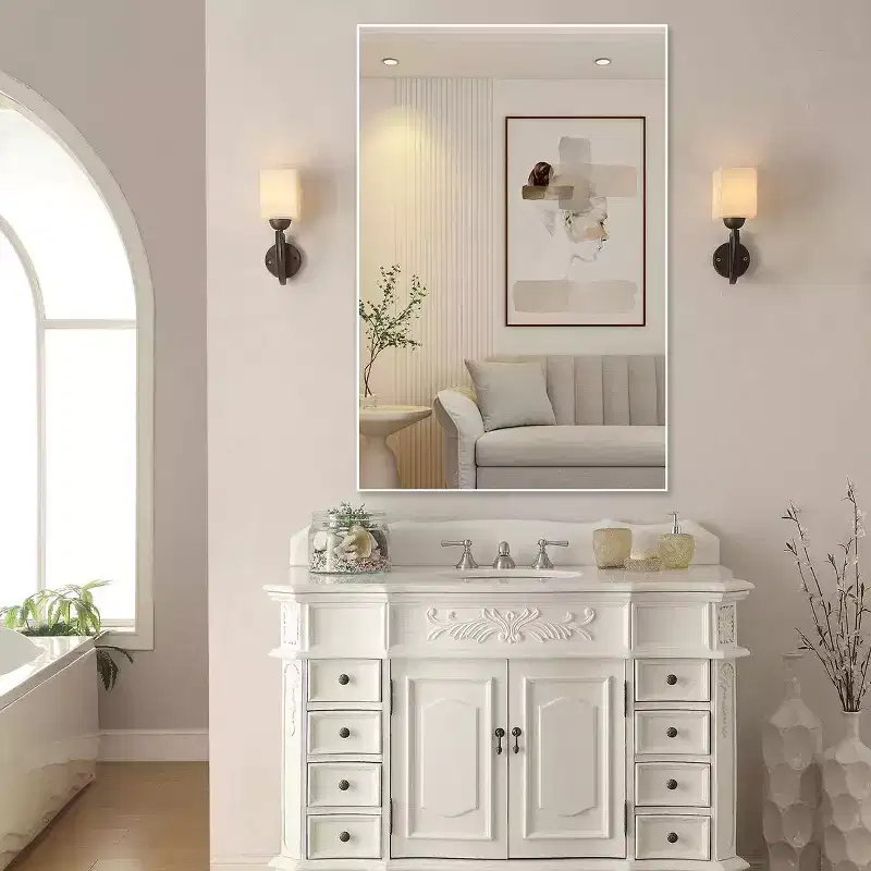 Modern White Frame Bathroom Mirror: Oversized, Aluminum, Wall Mounted, Vertical/Horizontal