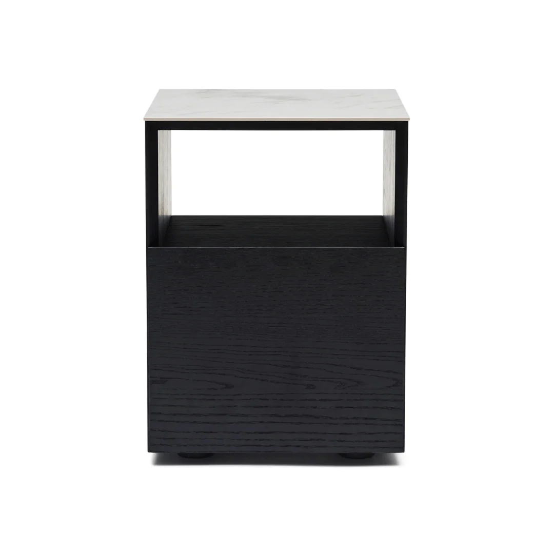 Modern Black oak Marble Bedside Table for Bedroom