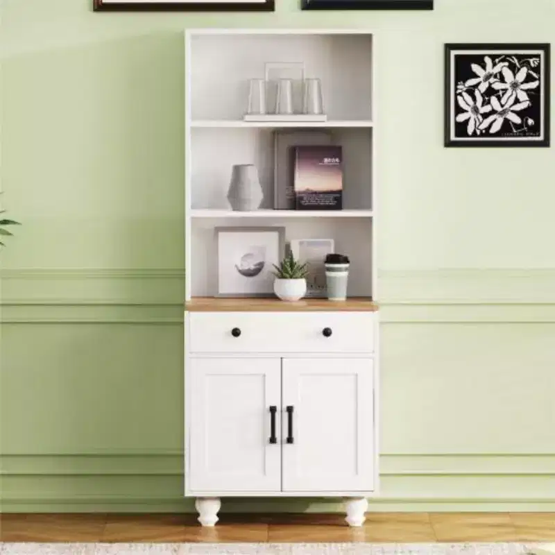 Farmhouse Storage Cabinet – 4 Gourd-Shaped Solid Wood Legs, Kitchen Pantry, 63