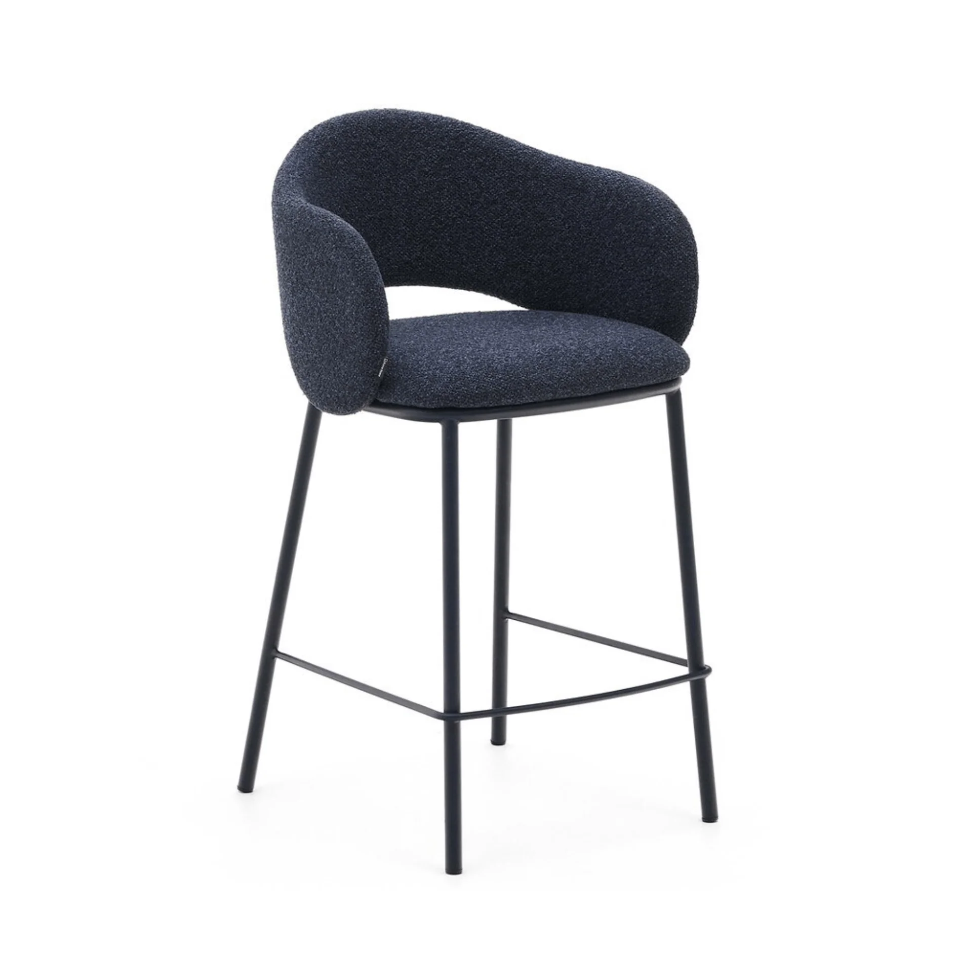 Modern Navy Chenille Barstool with High Density Foam and Curved Back for Kitchen