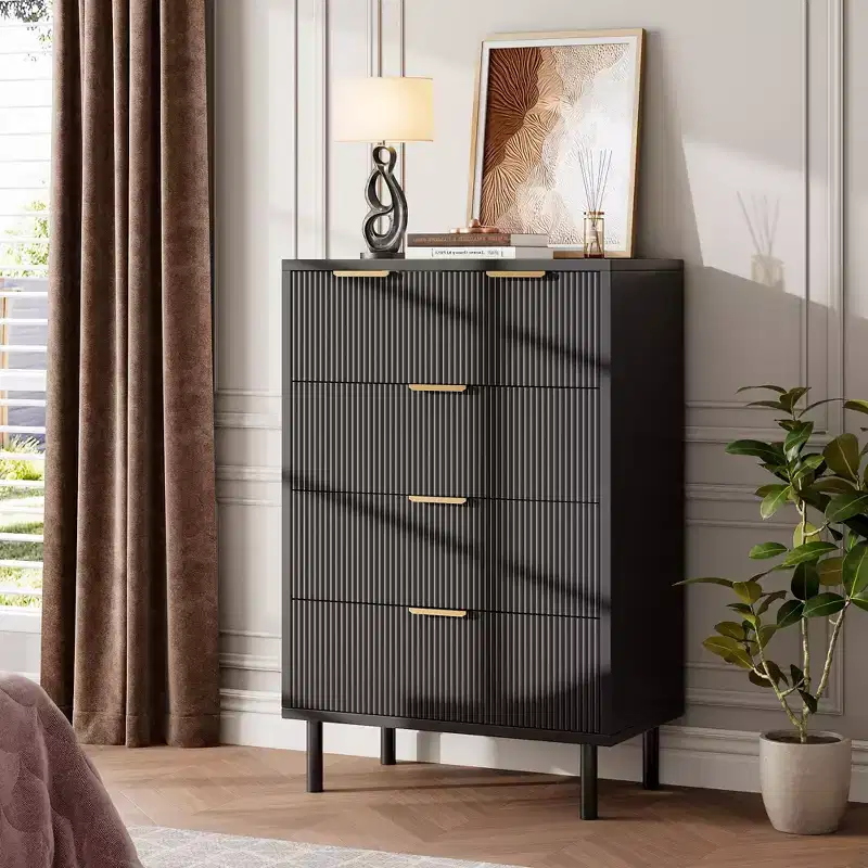 Wave Fluted 5 Drawer Dresser for Bedroom, Modern Wood Chest of Drawers with Wide Drawers, Closet Dresser Organizer
