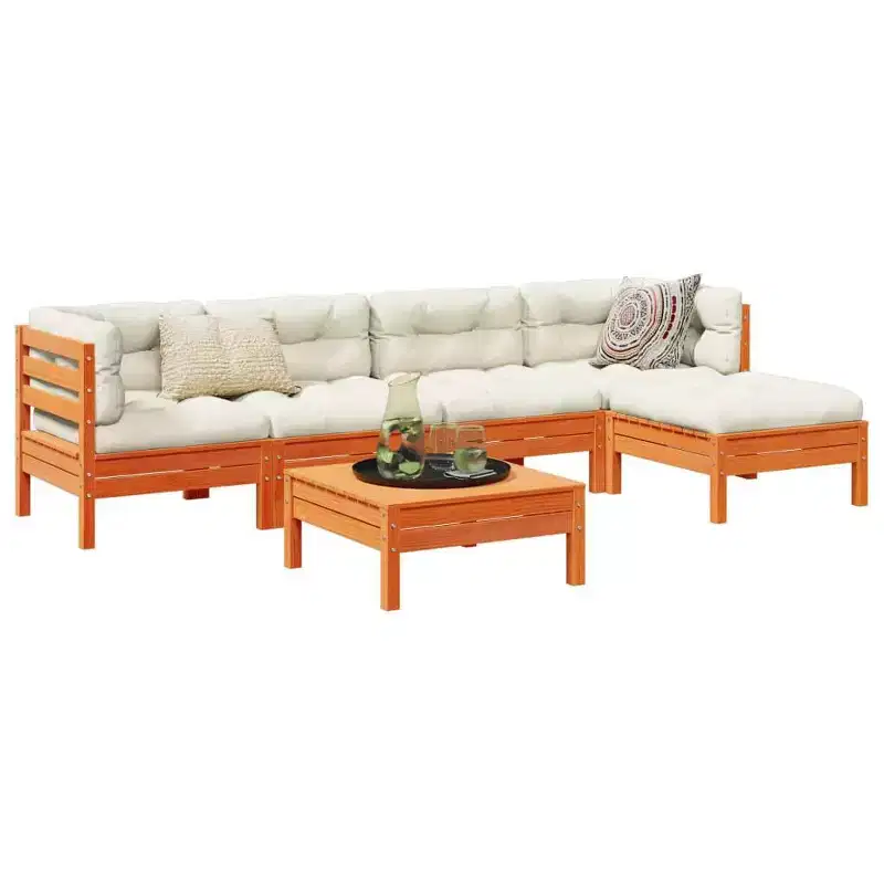 vidaXL Garden Sofa Set Wax Brown Solid Pine Wood, Oxford Fabric Large