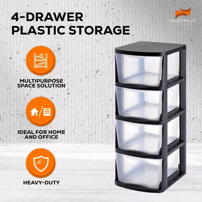 4-Drawer Clear Plastic Storage Tower with Black Frame