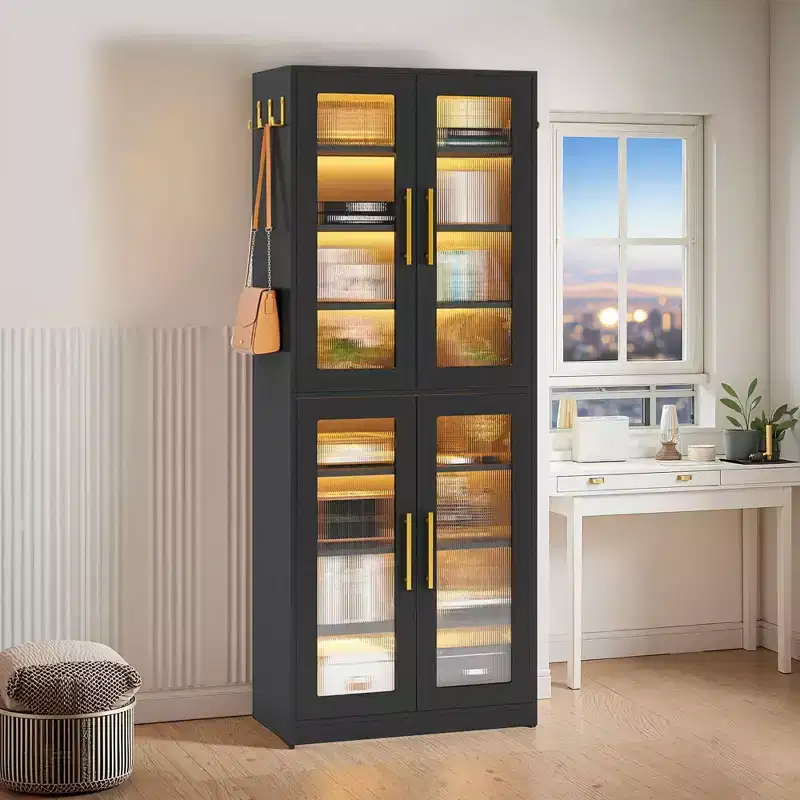 MAYEERTY Freestanding Shoe Cabinet with Acrylic Doors and LED Lights, Entryway Shoe Storage Organizer