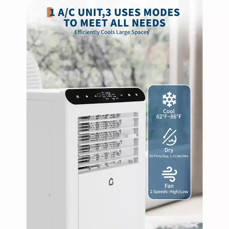 8,000 BTU Portable Air Conditioners, 3-in-1 Portable AC Unit Cools Up to 350 Sq.Ft, Conditioner with Fast Cooling/Energy Saving/24Hrs Timer