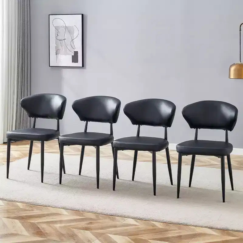 Black Minimalist Ergonomic Dining Chairs Curved Backrest Comfortable Seating