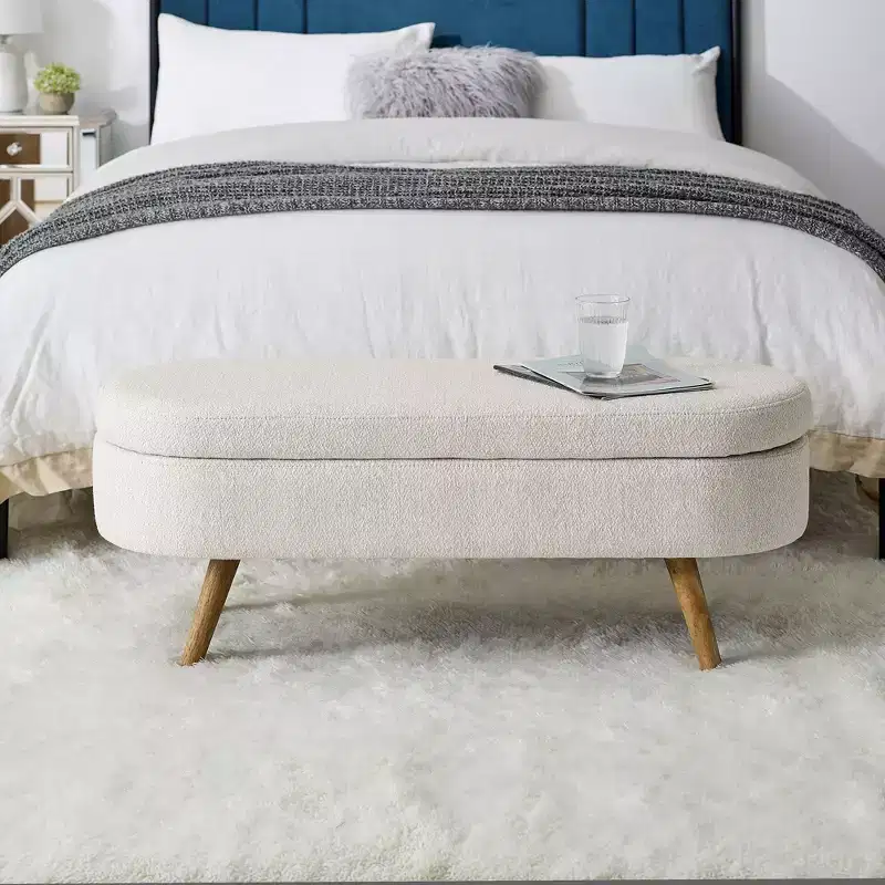 TUYOHW Modern Storage Ottoman with Wood Legs, Storage Bench with Cushion Seat, End Of Bed Bench for Bedroom, Living Room