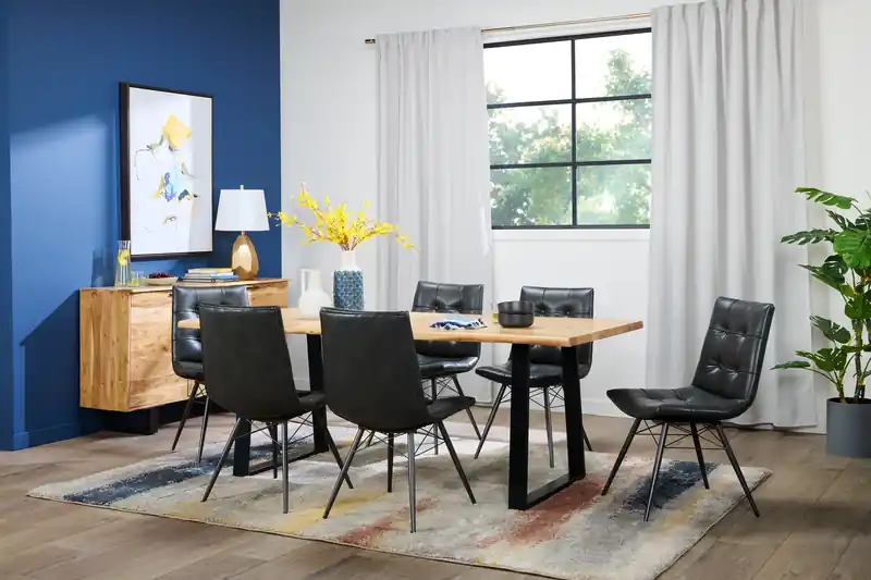 Oskar Dining Table, Acacia Wood & Metal, 79W - Natural & Black