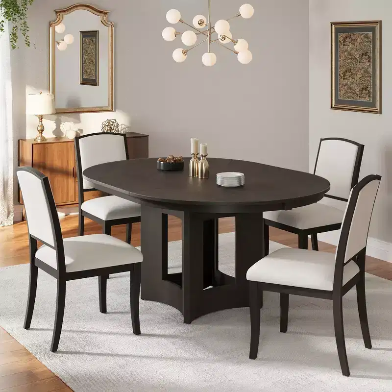 Whisen Farmhouse Extendable Round Dining Table Set with 4 Chairs